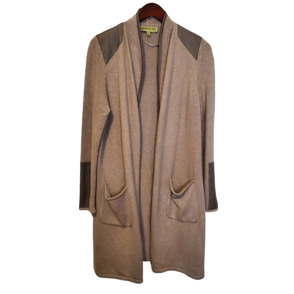 Sigrid Olsen Signature Open Front Cardigan Duster Leather Trim - Picture 9 of 12